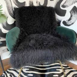Black Mongolian Sheepskin/Tibetan Lamb Luxury Throw Rug - Free Postage 100% Genuine - thumbnail 3
