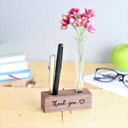 Personalised Walnut Pen Holder - Teacher Desk Organizer With Stem Vase - thumbnail 2