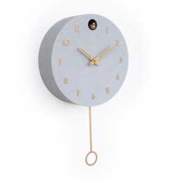 Modern Cuckoo Clock Concrete Look - Minimalist Wall Clock, Brass Details D??cor - thumbnail 4