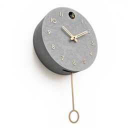 Modern Cuckoo Clock Concrete Look - Minimalist Wall Clock, Brass Details D??cor - thumbnail 2