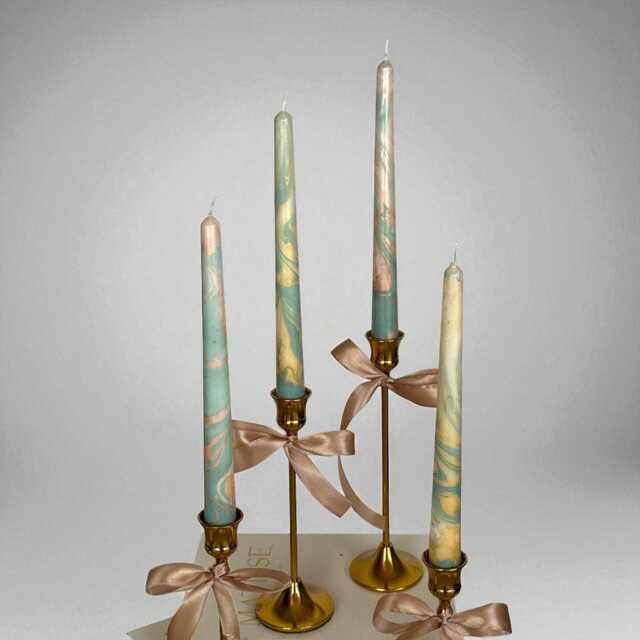 Gold Metallic Marble Taper Candles Elegant Dinner Candle Set - image 1