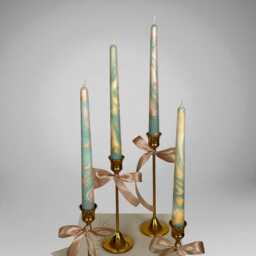 Gold Metallic Marble Taper Candles Elegant Dinner Candle Set