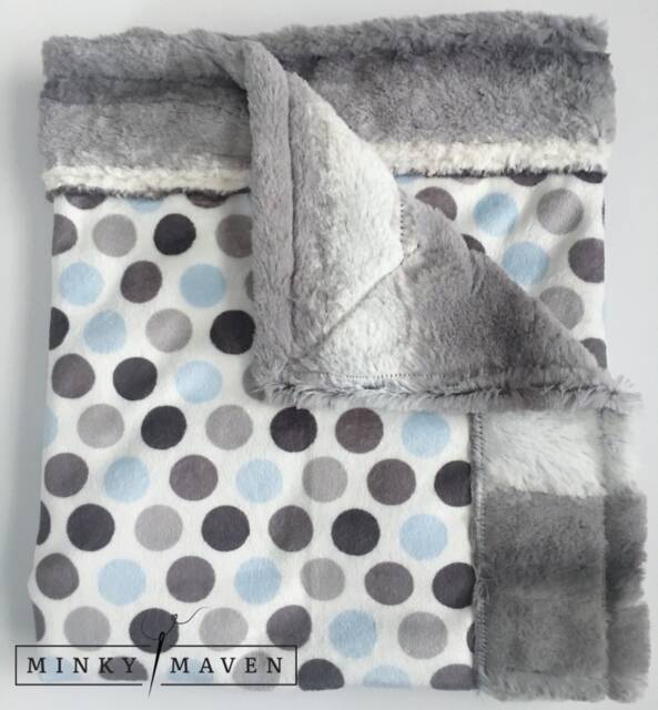 All Dotted Up I Minky Baby Blanket - Gray, White, Blue - image 1