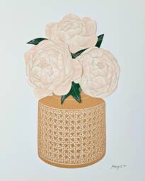 Peony Bouquet, Original Block Print Collage Art, Gifting Flowers, Limited Edition Print, Paper Flower Wall Decor - thumbnail 1