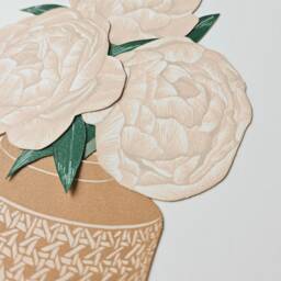 Peony Bouquet, Original Block Print Collage Art, Gifting Flowers, Limited Edition Print, Paper Flower Wall Decor - thumbnail 2