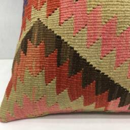 Handwoven Kilim Pillow Cover, Rustic Turkish Pillow, 16x16 - thumbnail 3