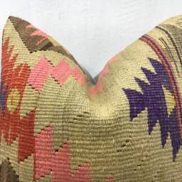 Handwoven Kilim Pillow Cover, Rustic Turkish Pillow, 16x16 - thumbnail 2