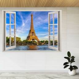 Paris Eiffel Tower River Sunset 3D Window View Wall Sticker Poster Decal A5 - thumbnail 2