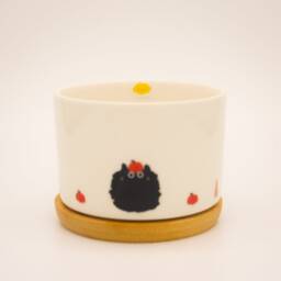 Cute Black Cat & Pumpkin 3.15'' Succulent Pot, Ceramic Planter, Funny Small Plant Pot With Bamboo Tray, Cactus Gift - thumbnail 3