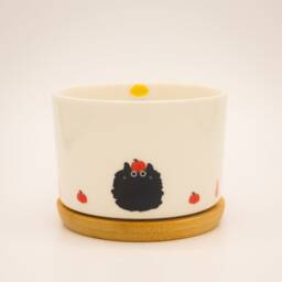Cute Black Cat & Pumpkin 3.15'' Succulent Pot, Ceramic Planter, Funny Small Plant Pot With Bamboo Tray, Cactus Gift - thumbnail 1