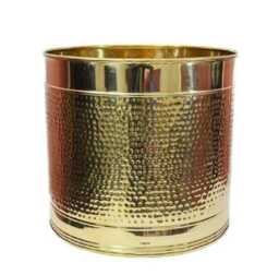 Brass Planter - Hammered Design Plant Container Flower Pot - Planter For Living Room - thumbnail 1