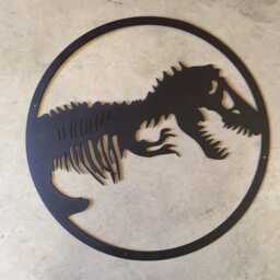 Metal Dino Sign Wall Art Black Circle Skeleton Silhouette Design Bedroom Dinosaur Hanging Trex Steel Artwork Round 16 Inch Jurassic Nursery - thumbnail 3