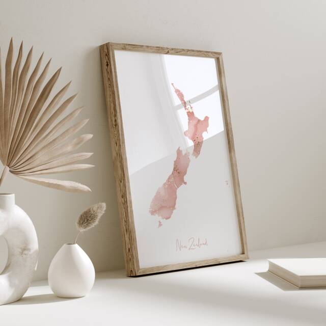 New Zealand Map Pink & Gold Wall Art Print - image 1