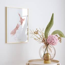 New Zealand Map Pink & Gold Wall Art Print - thumbnail 3