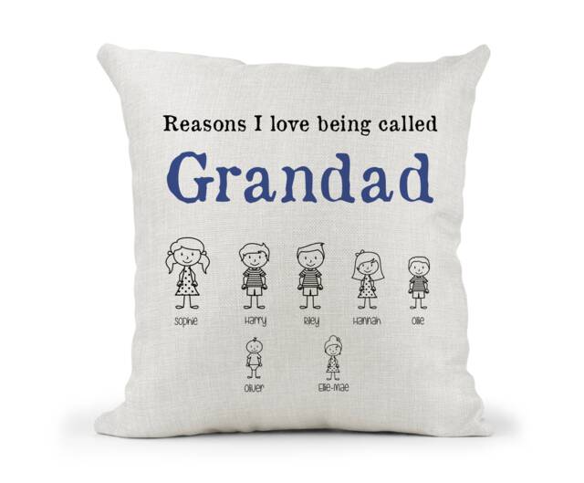 Personalised Cream Cushion.. Grandad Gift.. Stick People Grandchildren's Names.. Add Up To 12 Names Dad Christmas Gift - image 1