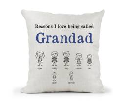 Personalised Cream Cushion.. Grandad Gift.. Stick People Grandchildren's Names.. Add Up To 12 Names Dad Christmas Gift - thumbnail 1