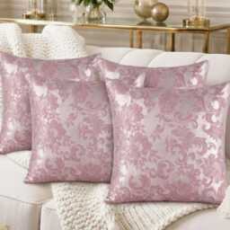 Set Of 4 Filled Pink Floral Cushion Covers 16x16 - thumbnail 4