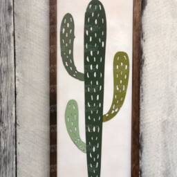 3D Cactus Wood Wall Art Boho Plant Decor - 25x9 Inches - thumbnail 3