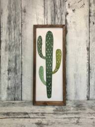 3D Cactus Wood Wall Art Boho Plant Decor - 25x9 Inches - thumbnail 1