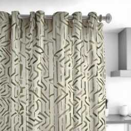 Beige & Green Tones Geometric Curtains, Contemporary Pattern Drapes, Custom Made Window Treatments, Stylish Home Decor Panels - thumbnail 3