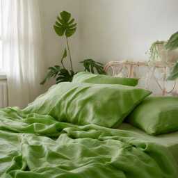 Lime Linen Sheet Set 1 Flat & Fitted 2 Pillowcases Stonewashed 100% Flax Linen Set - thumbnail 4