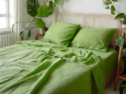Lime Linen Sheet Set 1 Flat & Fitted 2 Pillowcases Stonewashed 100% Flax Linen Set