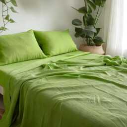 Lime Linen Sheet Set 1 Flat & Fitted 2 Pillowcases Stonewashed 100% Flax Linen Set - thumbnail 3