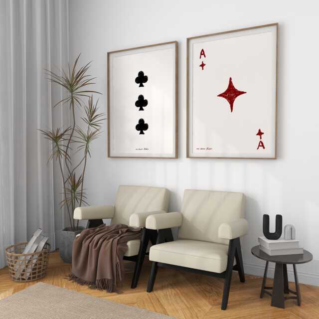 Ace Of Spades & Hearts Art Print, Trendy Mid Century Modern Wall - image 1