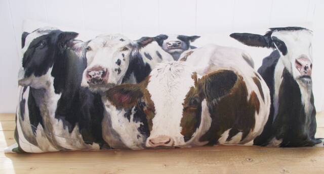 Cows Art Print Cushion Wendy Darker Organic Cotton Lumbar Pillow - image 1
