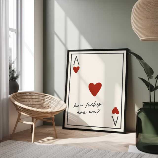 Ace Of Hearts Print - How Lucky Are We Typography Wall Art Anniversary Gift - image 1