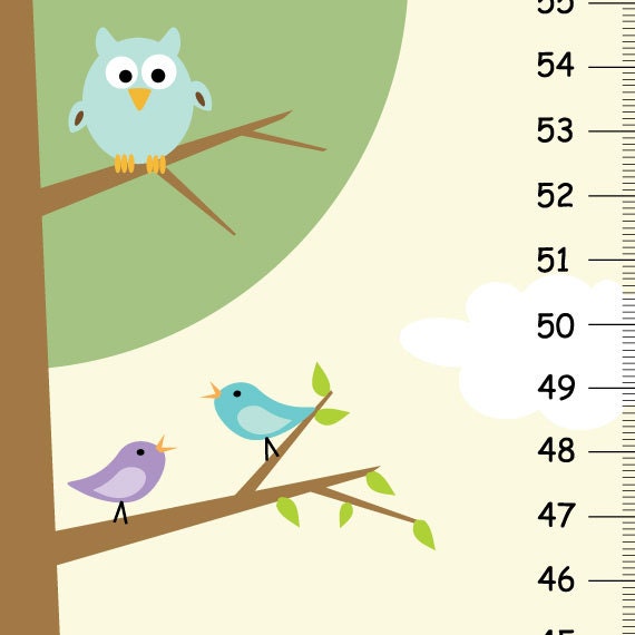 Canvas Growth Chart Owls Boys Nature Forest Kids Bedroom Baby Nursery Wall Art - image 1