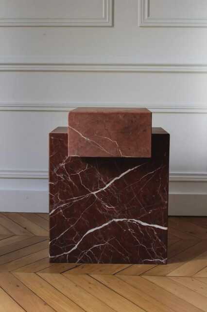 Italian Rosso Levanto Marble Table, Burgundy Accent, Vintage Nightstand - image 1