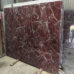 Italian Rosso Levanto Marble Table, Burgundy Accent, Vintage Nightstand - thumbnail 4