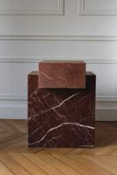 Italian Rosso Levanto Marble Table, Burgundy Accent, Vintage Nightstand - thumbnail 1