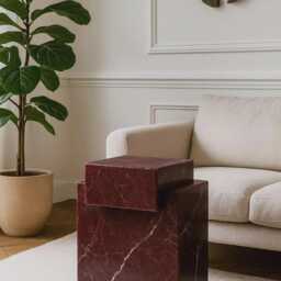 Italian Rosso Levanto Marble Table, Burgundy Accent, Vintage Nightstand - thumbnail 2