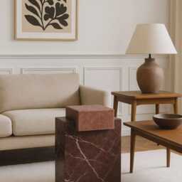 Italian Rosso Levanto Marble Table, Burgundy Accent, Vintage Nightstand - thumbnail 3