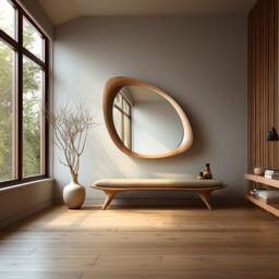 Asymmetrical Wooden Wall Mirror With Organic Frame, Handmade For Living Room Decoration - thumbnail 2