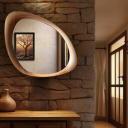 Asymmetrical Wooden Wall Mirror With Organic Frame, Handmade For Living Room Decoration - thumbnail 3