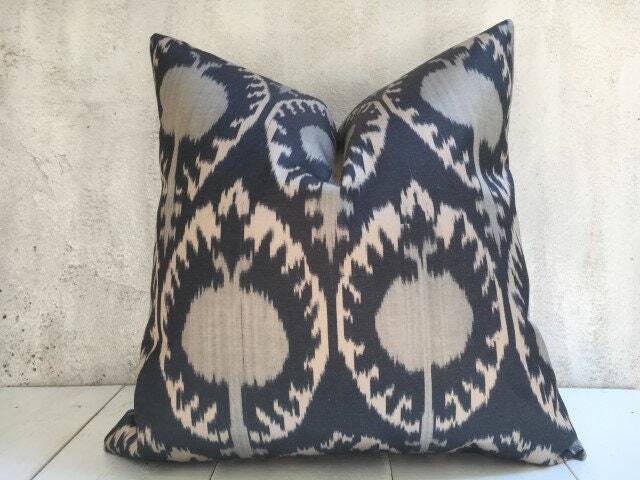 Handwoven Silk Ikat Pillow Cover 24x24 - Modern Home Decor - image 1