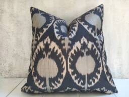 Handwoven Silk Ikat Pillow Cover 24x24 - Modern Home Decor - thumbnail 1