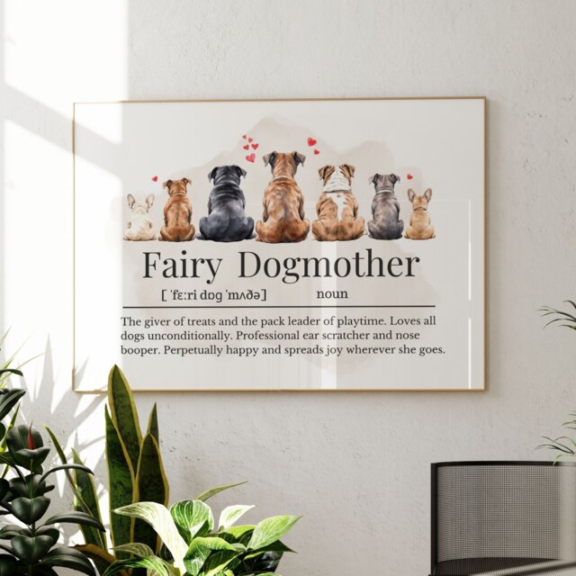 Fairy Dogmother Definition Print With Boxer, Bulldogs, Staffies & Frenchies, Dog Walker Gift, Mum Doggy Daycare Owner - image 1