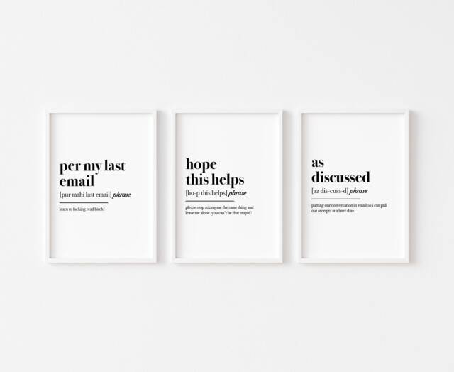 Home Office Definition Prints - Set Of 3 Wall Art Work From Funny Print Decor Email