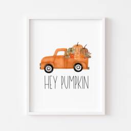 Hey Pumpkin Print, Watercolour Autumn Truck With Pumpkins, Home Decor, Fall Wall Art & Accessories, Floral Pumpkins - thumbnail 1