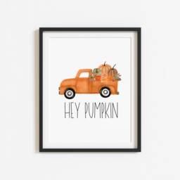 Hey Pumpkin Print, Watercolour Autumn Truck With Pumpkins, Home Decor, Fall Wall Art & Accessories, Floral Pumpkins - thumbnail 2
