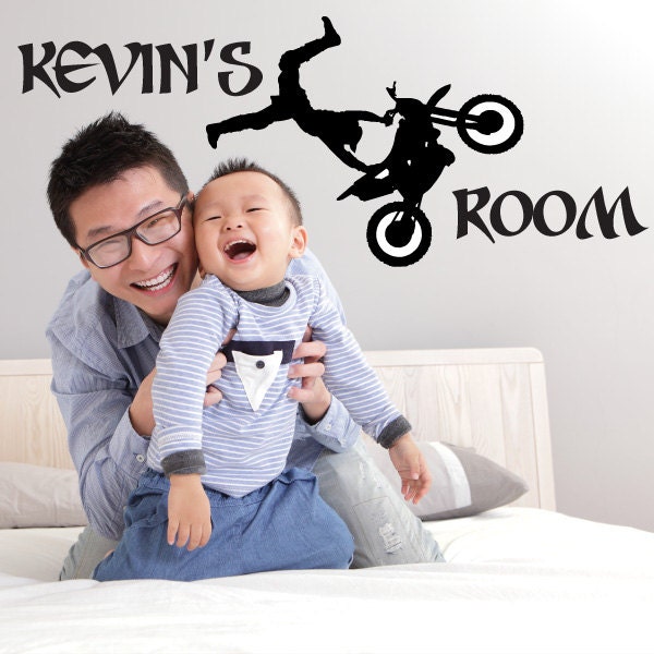 Custom Personalized Name & Dirt Bike Wall Decal Sticker Decor 02 - image 1