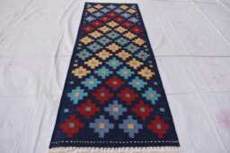 Handwoven Afghan Kilim Runner Geometric Wool Rug - 5.11x2 Ft - thumbnail 1