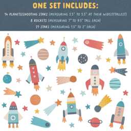 Space Wall Decals - Removable, Reusable Rocket Ship Stickers Watercolor Planet & Star Decals, Nursery Decor, Kids Room Art - thumbnail 2