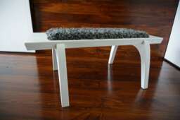 White Oak Bench Swedish Gotland Sheepskin Upholstered, Minimalist Design
