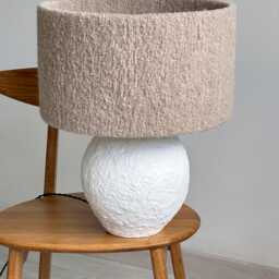Handmade Beige Boucle Lampshade Cylinder Drum Shade, Custom Size - thumbnail 2
