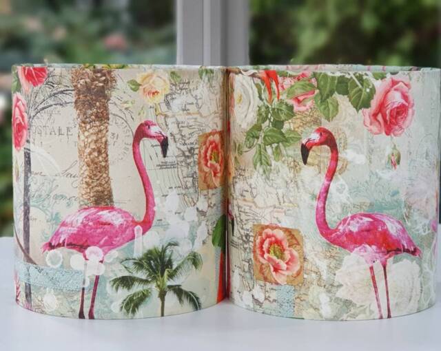 Flamingo Paradise Drum Lampshade Tropical Art Deco Fabric - 30cm - image 1